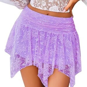 Lavender Lace Asymmetrical Mini Skirt